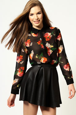 Cheryl Rose Print Long Sleeve Chiffon Blouse