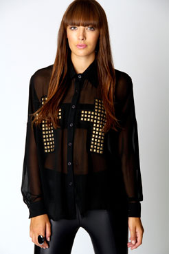 boohoo Cheryl Studded Cross Front Blouse Female