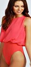 Chiffon Top Bodysuit - coral azz31371
