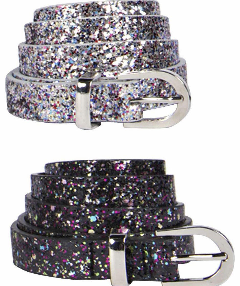 boohoo Christina 2 Pack Glitter Skinny Belts - silver