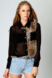 Christina Leopard Detail Chiffon Blouse