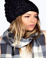 boohoo Chunky Knit Oversize Pom Pom Beanie - black