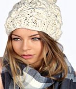 boohoo Chunky Knit Oversize Pom Pom Beanie - cream