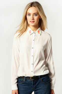 Claire Neon Floral Collar Blouse Female