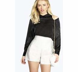 boohoo Clara Cut Out Shoulder Silky Long Sleeve Blouse