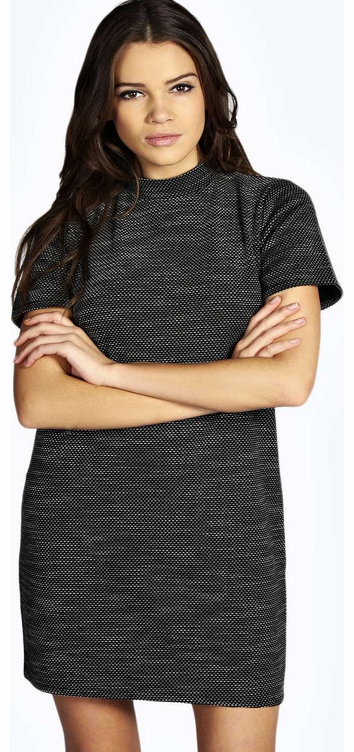 Claudia Textured Turtle Neck Shift Dress - black
