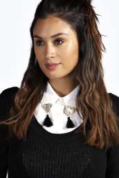 boohoo Collar Tip Cotton Shirt Bib - white azz11049