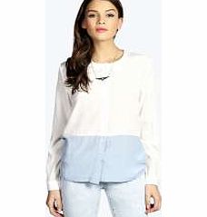 boohoo Contrast Panel Button Through Blouse - white