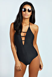 boohoo Criss Cross Front Swimsuit - black azz36935