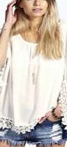 boohoo Crochet Trim Kimono Sleeve Blouse - white azz16359