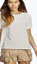 boohoo Crochet Trim Short Sleeve Blouse - white azz12631
