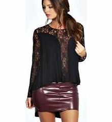 boohoo Daisy Lace Panel Swing Dip Back Blouse - black