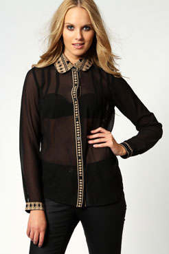 boohoo Deanna Chiffon Blouse With Aztec Print Female