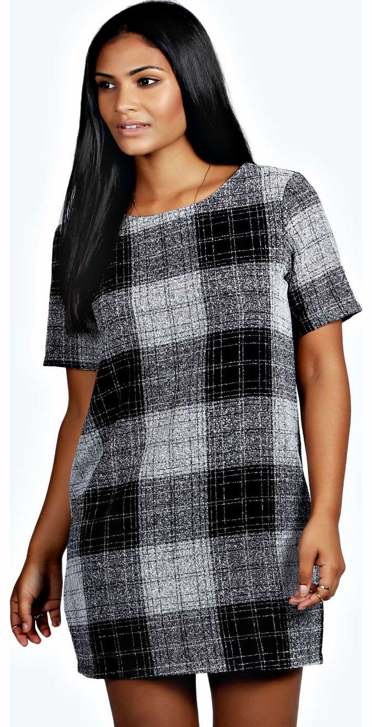 Dion Boucle Check Cocoon Shift Dress - black
