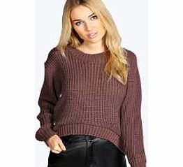 Dip Hem Fisherman Soft Knit Jumper - mink azz16205