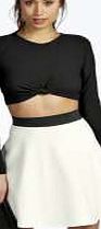 boohoo Elastic Waist Scuba Skater Skirt - ivory azz07451