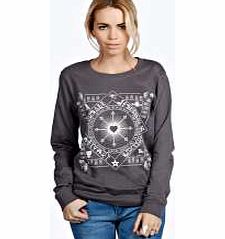 Ellie Printed Sweatshirt - charcoal azz19919