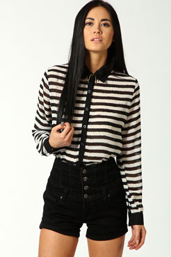 boohoo Elodie Black And White Stripe Chiffon Blouse