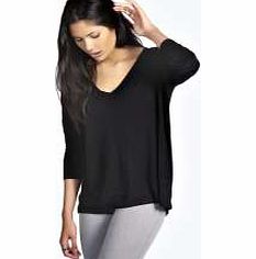 Eloise V Neck Oversized Longline Tee - black