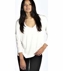 Eloise V Neck Oversized Longline Tee - cream