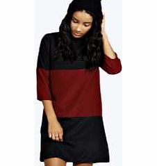 Emily Colour Block Panel Shift Dress - burgundy