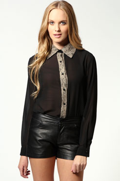 boohoo Emily Lace Collar Chiffon Blouse Female