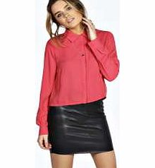 Emily Wrap Back Long Sleeve Boxy Shirt - wine