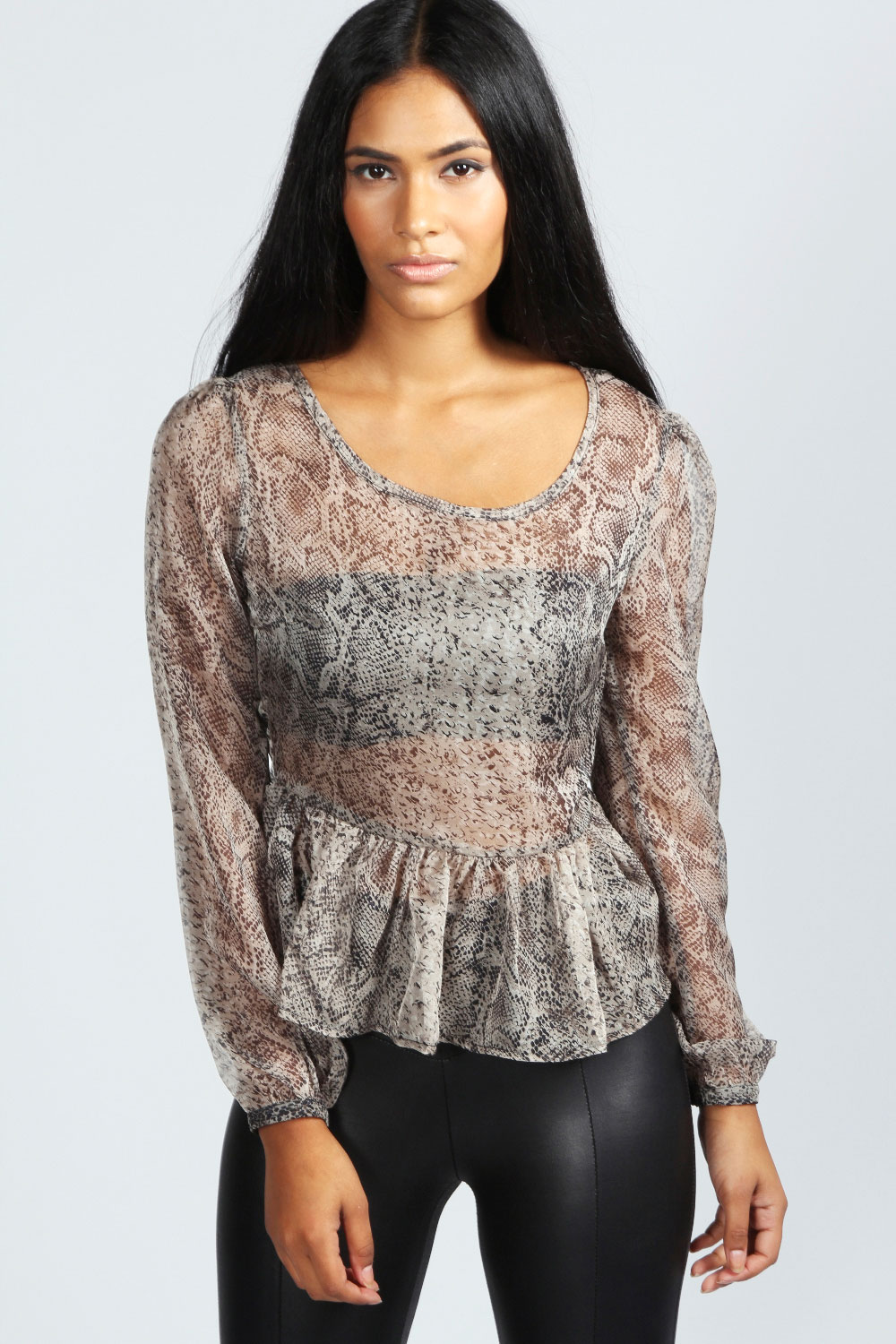 Emma Long Sleeve Snakeskin Peplum Blouse