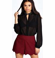 Emmy Beaded Collar Lace Trim Blouse - black