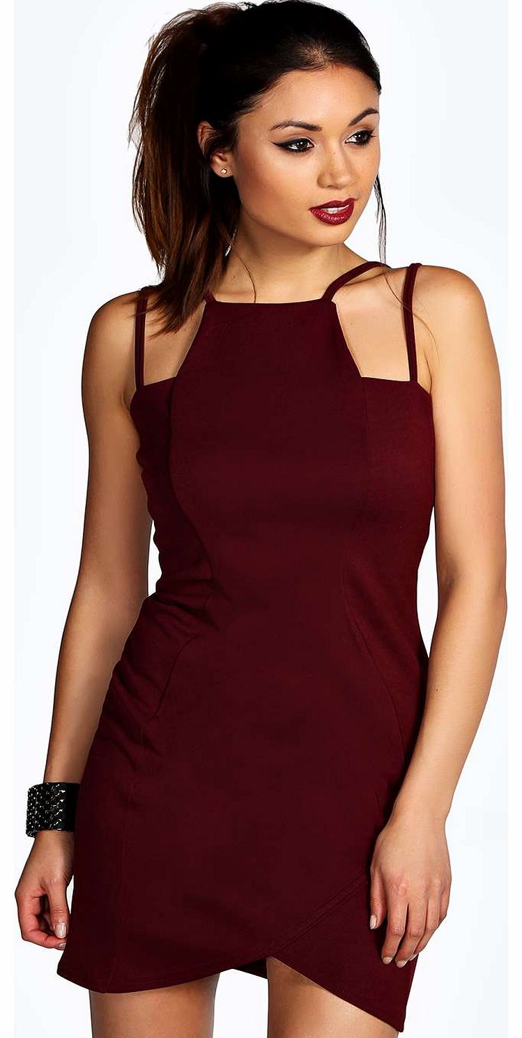 Esme Strappy Neckline Wrap Bodycon Dress - plum