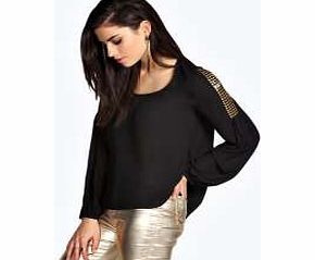 boohoo Esther Sequin Trim Sleeve Blouse - black azz24420