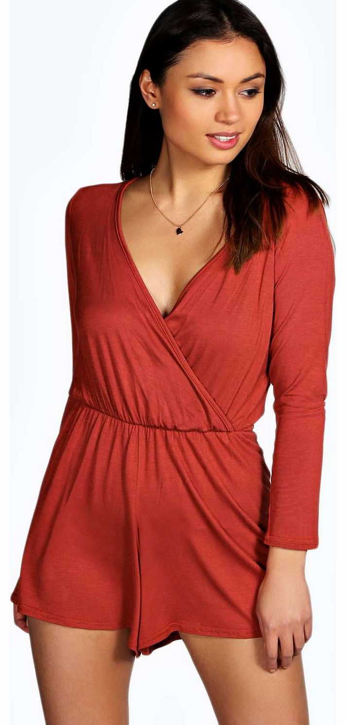 Evangaline Long Sleeve Wrap Playsuit -