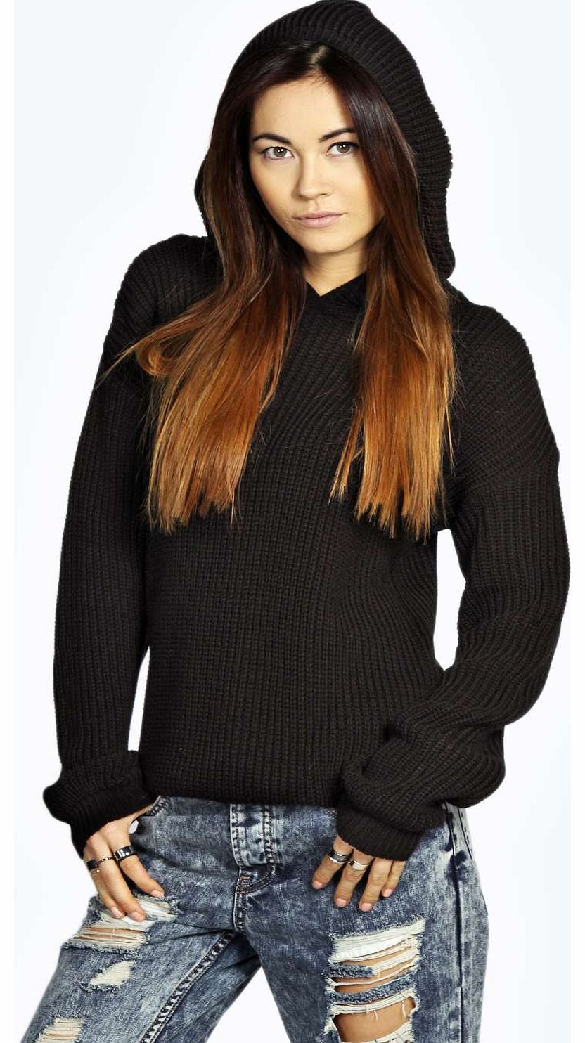 Eve Hooded Fisherman Knit Jumper - black azz19179