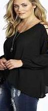 boohoo Eve Ladder Cut Out Sleeve Blouse - black pzz98346