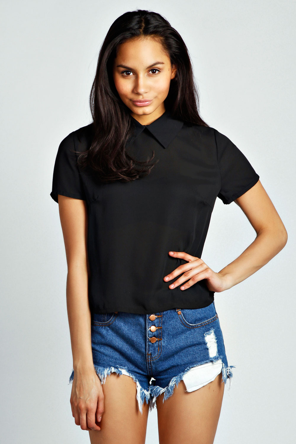 boohoo Evie Collared Blouse - black azz34928