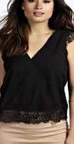 boohoo Eyelash Lace Trim Wrap Over Blouse - black