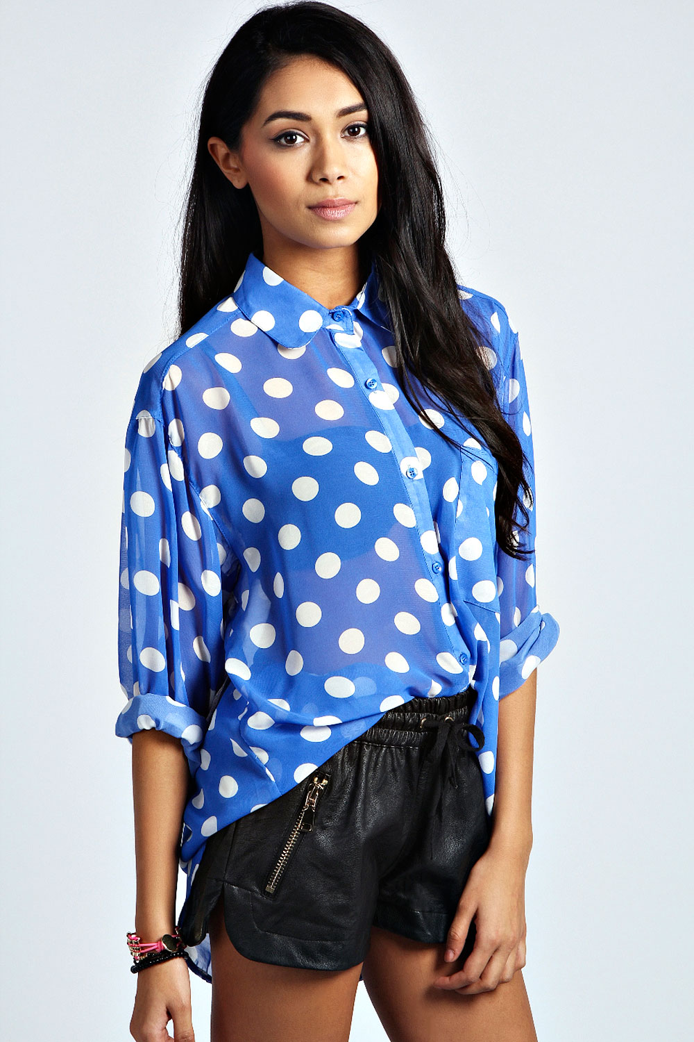 boohoo Fiona Spot Oversized Blouse - cobalt