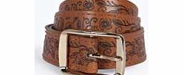 boohoo Floral Engraved Skinny Belt - brown azz22000