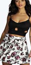 boohoo Floral Print Box Pleat Skater Skirt - pink