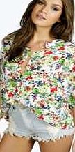 boohoo Floral Short Sleeve Collarless Blouse - multi
