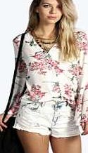 boohoo Fluted Kimono Sleeve Blouse - white azz16482