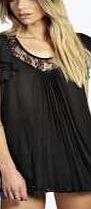 Frill Sleeve Pleat Detail Lace Trim Blouse -