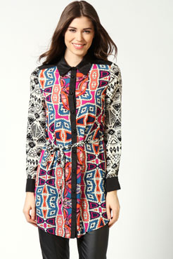 boohoo Funda Mix and Match Longline Aztec Blouse Female