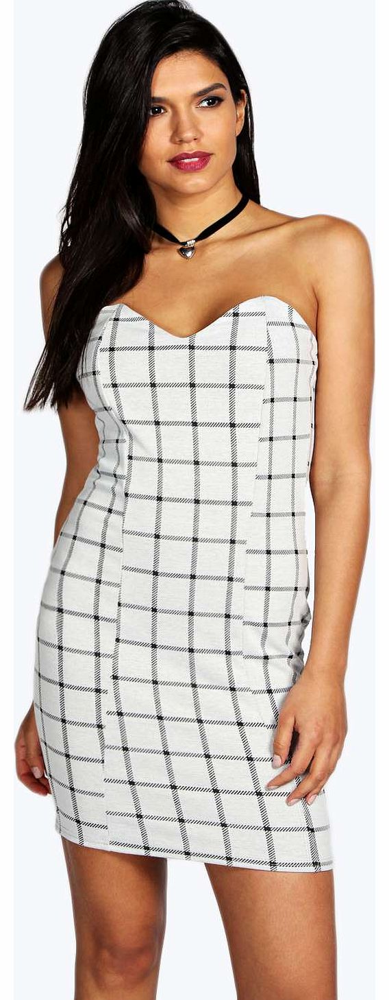 Geo Checked Bandeau Bodycon Dress - grey azz16067
