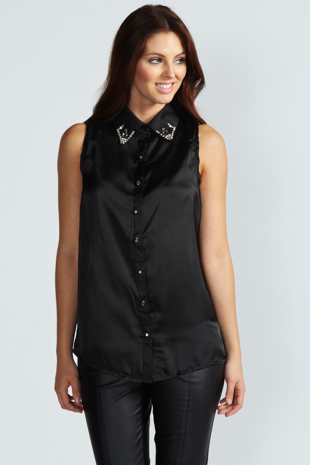 boohoo Grace Embellished Collar Halter Blouse -