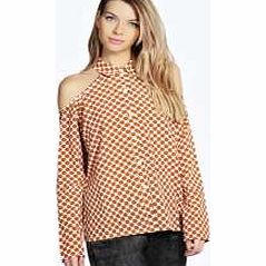 boohoo Grace Star Print Open Shoulder Blouse - cream
