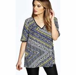 Gracie Geo Chevron V Neck Woven Tee - multi