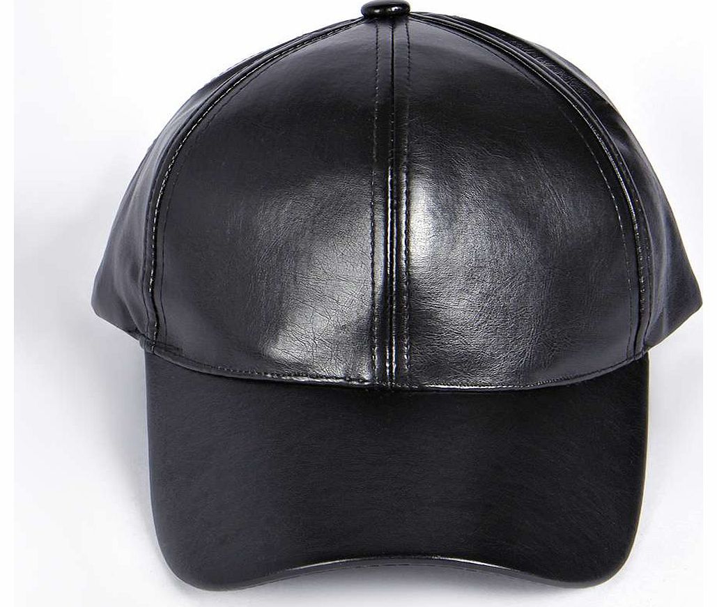 Hannah Faux Leather Baseball Cap - black azz16192