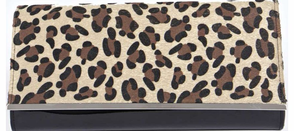 boohoo Hannah Leopard Print Faux Pony Clutch - multi