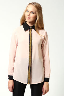 boohoo Harper Contrast Collar   Cuffs Blouse Female